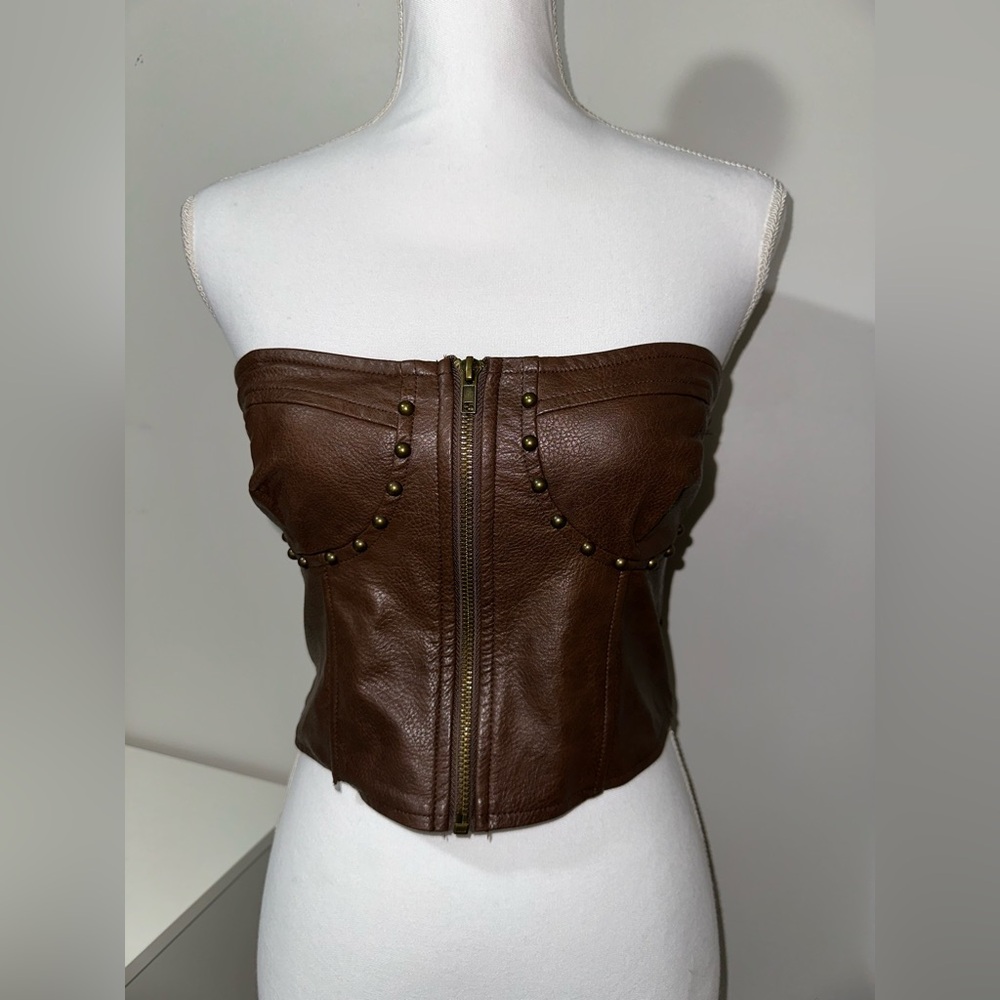 Brown leather crop top